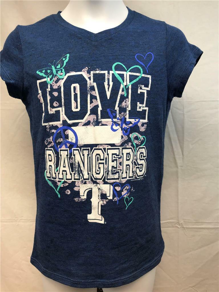 New Texas Rangers Girls Sizes 7/8-10/12 Blue V-Neck 5th & Ocean Shirt MSRP $22
