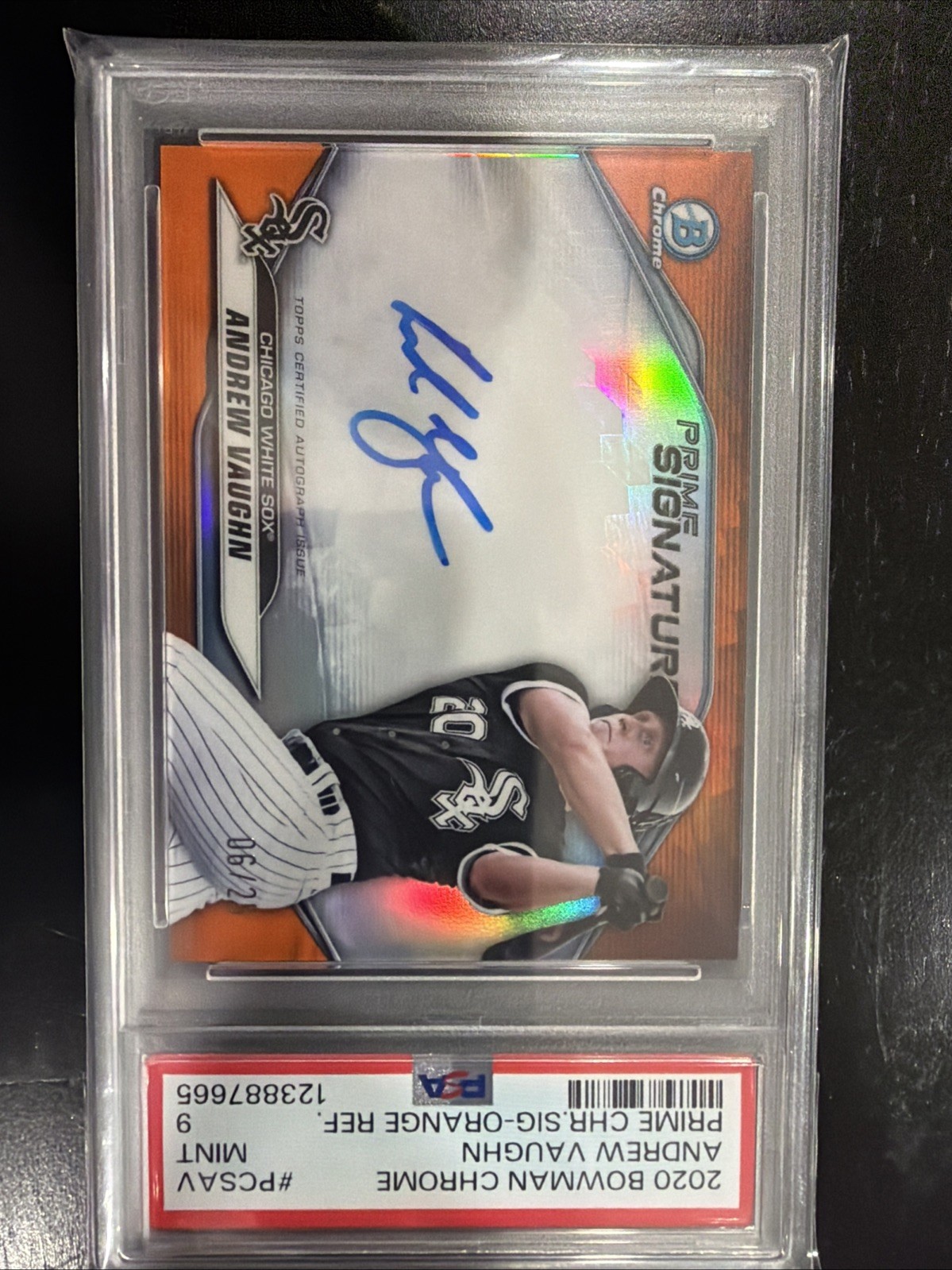 2020 Bowman Chrome Andrew Vaughn Prime Signatures AUTO Orange SSP /25 PCS-AV