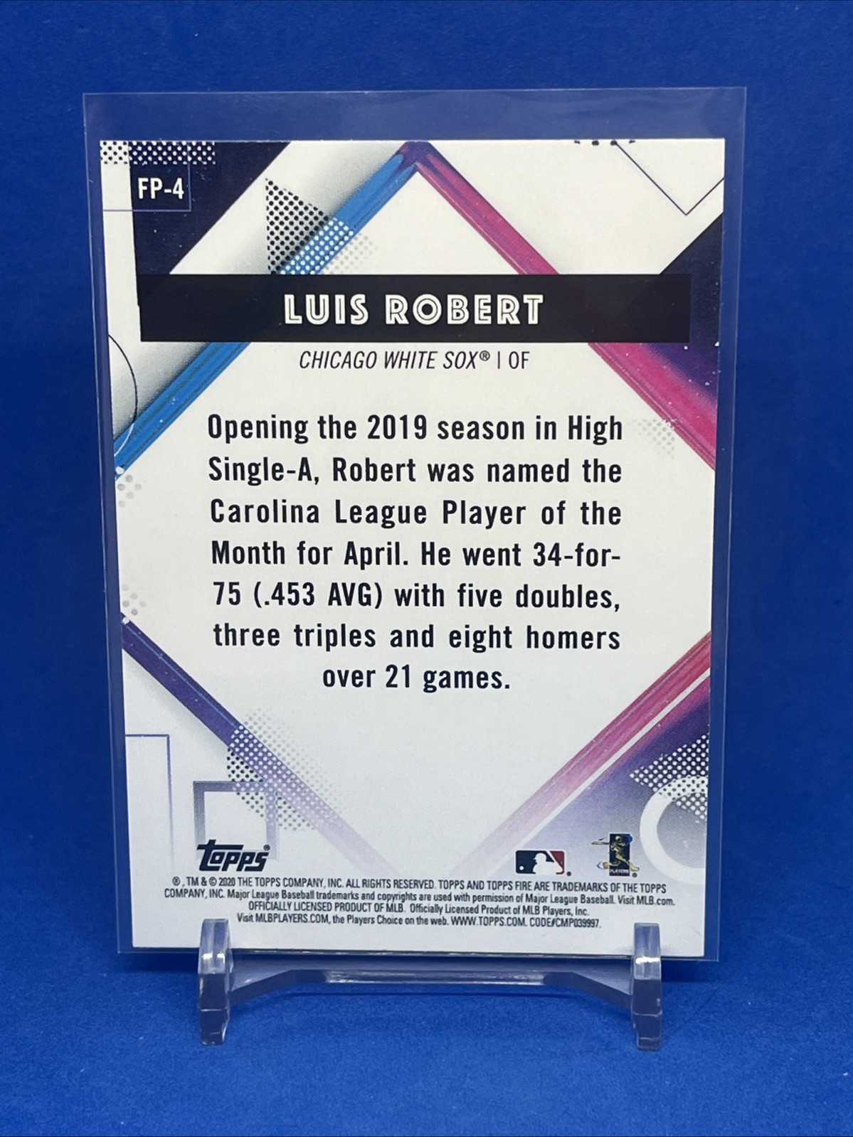 2020 Topps Chrome Topps Fire Preview Luis Robert #FP-4 Rookie Card White Sox