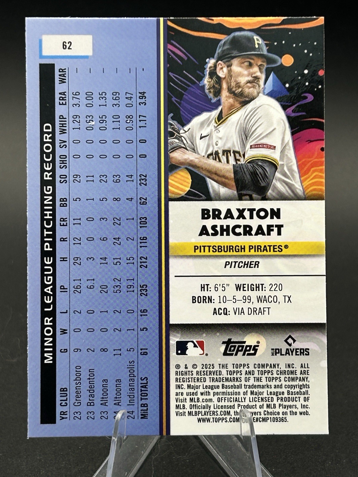 2025Topps Cosmic Chrome Rookie Refractor Braxton Ashcraft #62 Pirates B988
