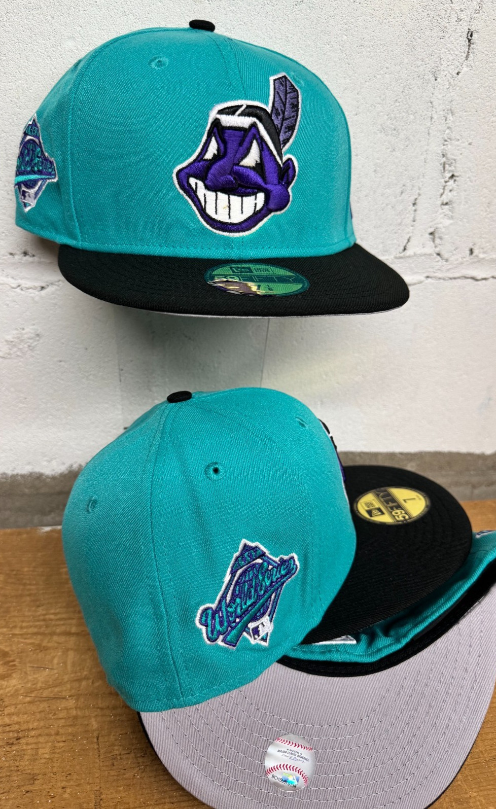 Cleveland Indians Wahoo New Era Fitted Club 59Fifty Hat Custom NEW GRAPE TEAL