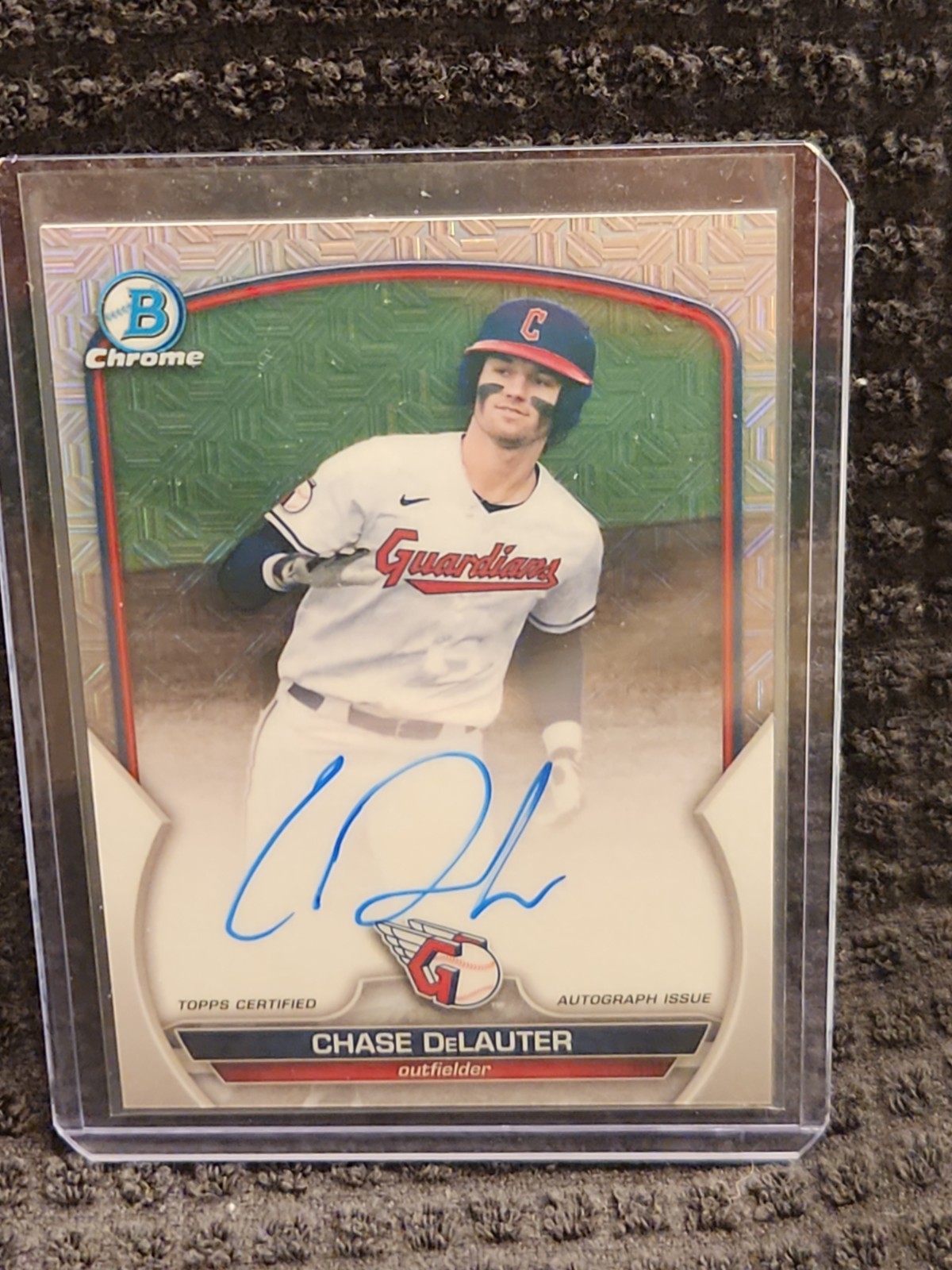 2023 Bowman Chrome Prospect Chase DeLauter #BMA-CD Mega Box Mojo Refractor Auto