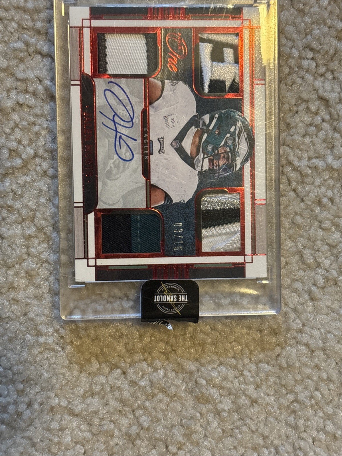2023 Panini Jalen Hurts Quad Patch ON CARD AUTO /15 chase Pack! ONE IN 5 CHANCE