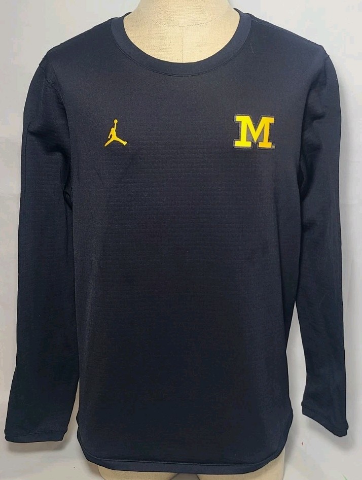 Jordan Jumpman Michigan Wolverines Waffle Dark Blue Sweatshirt Sz L Left Used