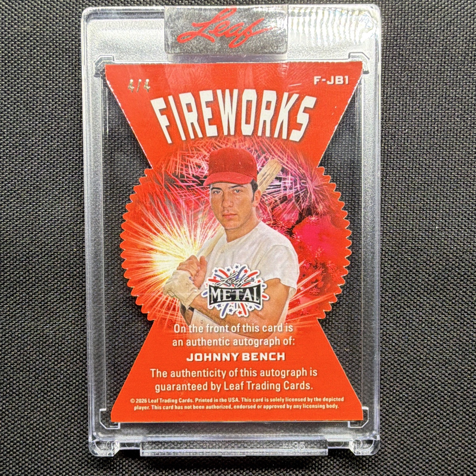 🔥Leaf 2026 Leaf Metal Fireworks Johnny Bench Auto F-JB1 Serial Numbered 4/4🔥