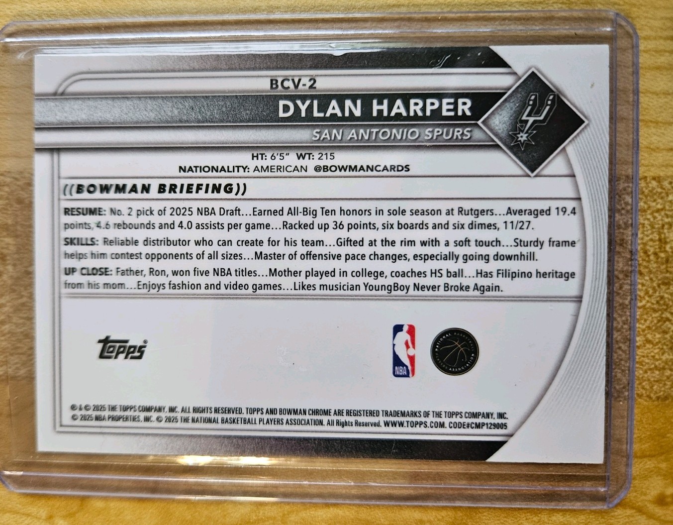 2025-26 Bowman Chrome Dylan Harper #BCV-2 Lava Refractor /399 RC – Spurs