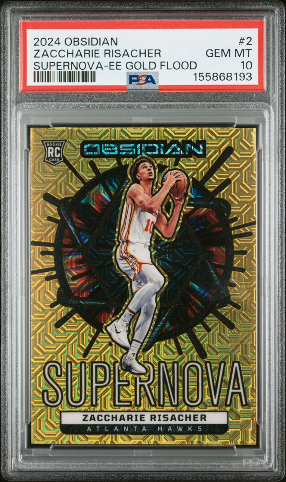 2024 Panini Obsidian #2 Zaccharie Risacher Supernova E/E Gold Flood /10 PSA 10