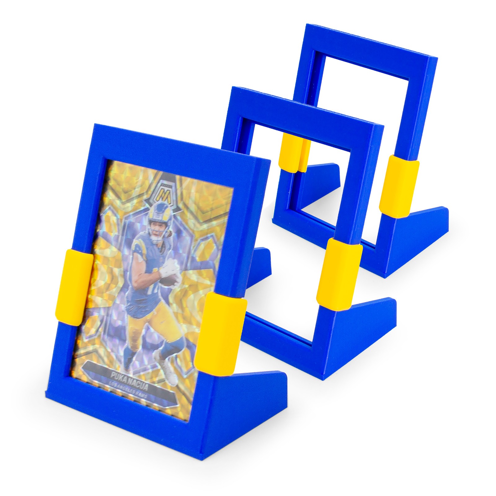 CASEMATIX Football Card Toploader Stand 3 Pack Blue Yellow Display