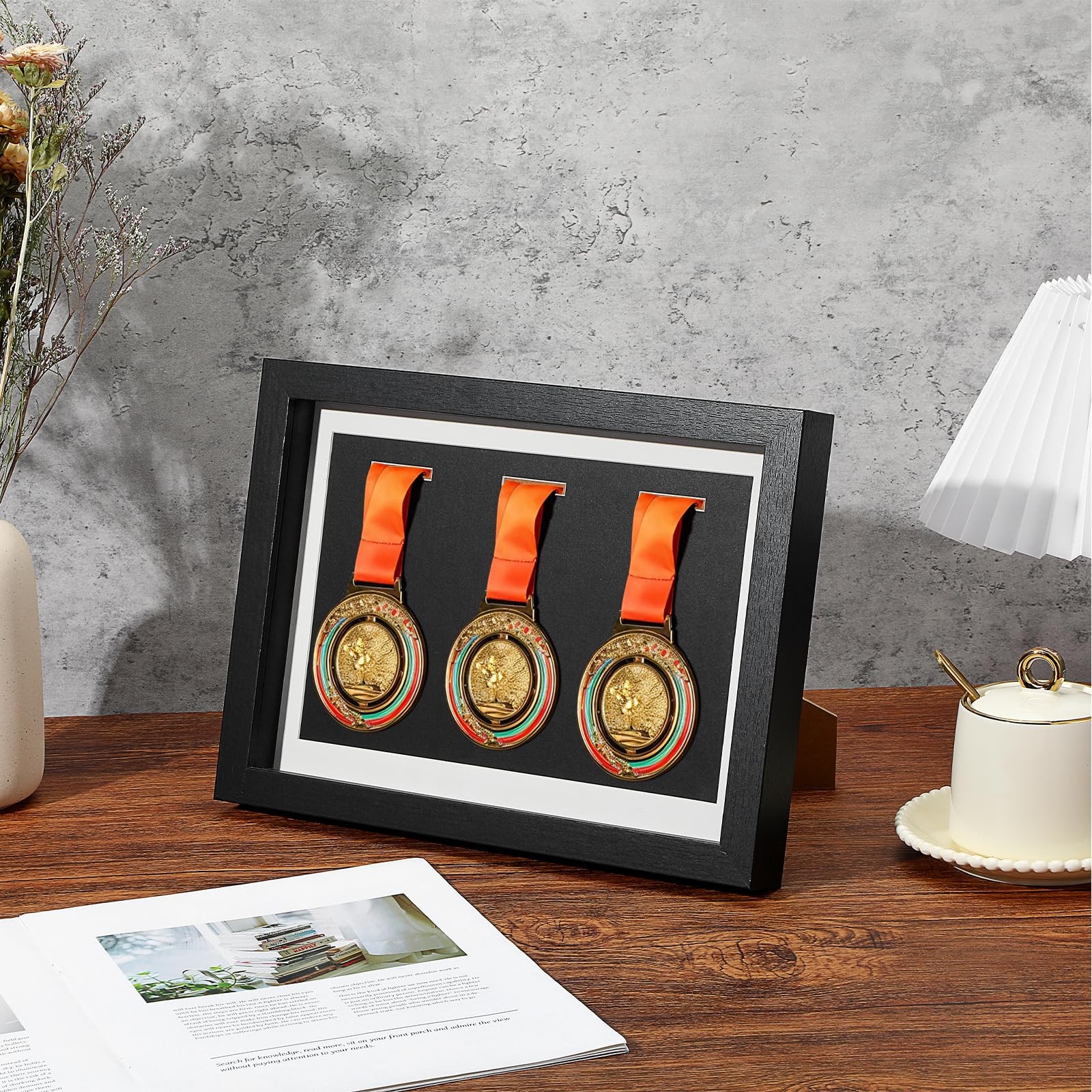 Premium Medal Frame Display Case – A4 Black Wooden Medal Display Frame for Si…