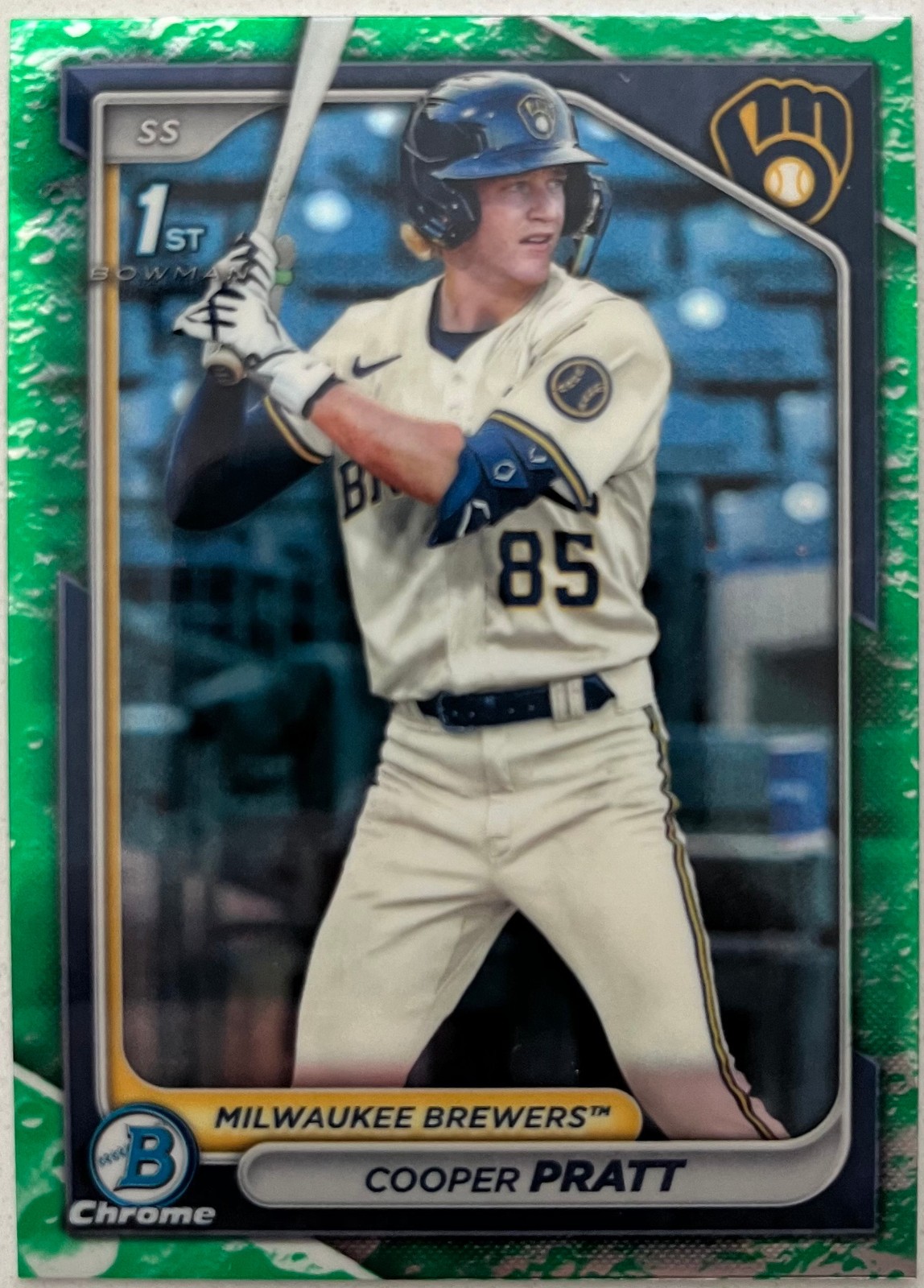 2024 Bowman Chrome Cooper Pratt 1st Green Lunar Glow Refractor #BCP-137 Brewers