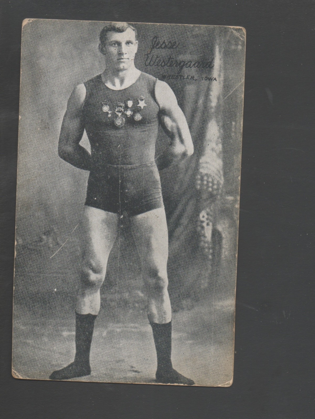 1921 Exhibit Supply Company Wresling Postcard W467-Jesse Westergaard-Iowa