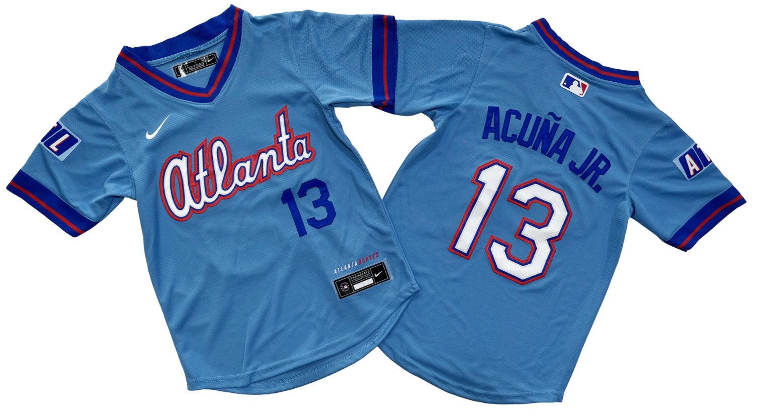 ​​Tariffs​ Free! YOUTH’S Braves #13 Ronald Acuna Jr. City Blue Pullover Jersey.