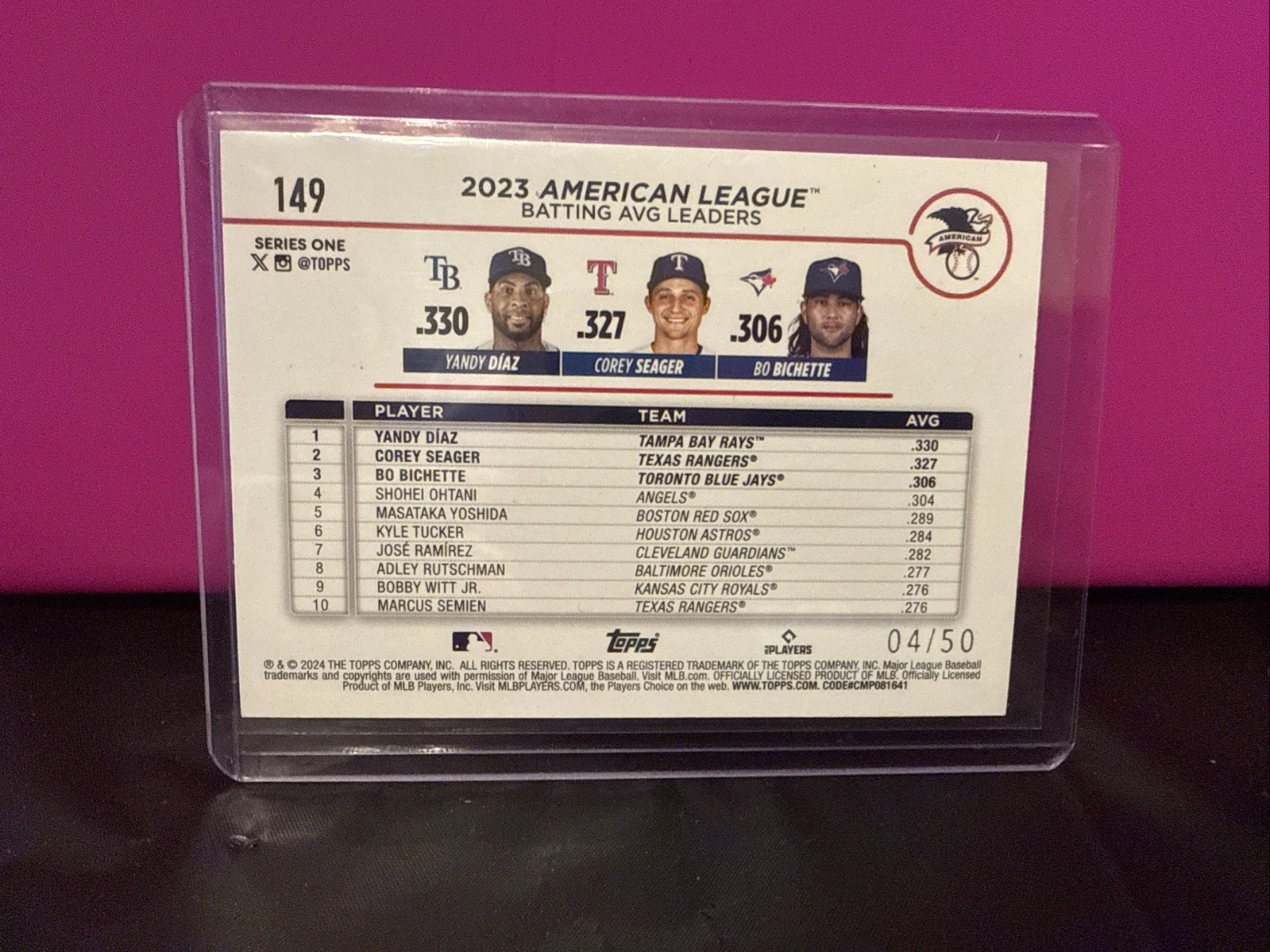 2024 topps Diaz, seager, Bichette #149 Easter Holiday Foil #04/50