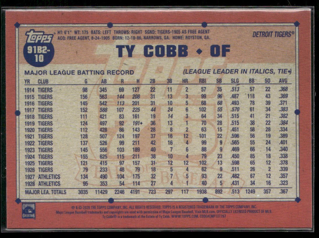 2026 Topps #91B2-10 Ty Cobb 1991 Throwback