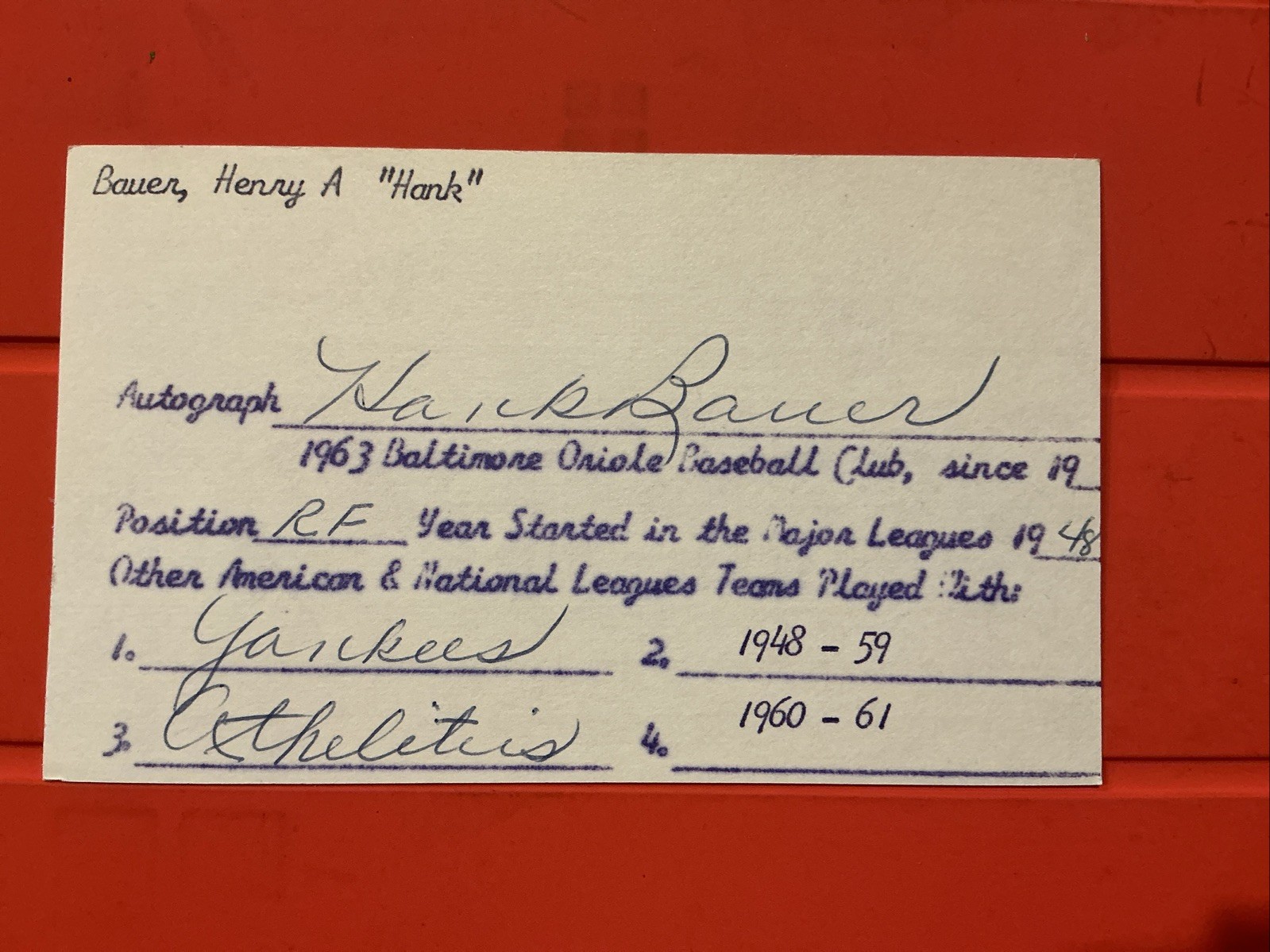 HANK BAUER 🔥🔥1948 New York Yankees🔥🔥AUTOGRAPH 🔥🔥