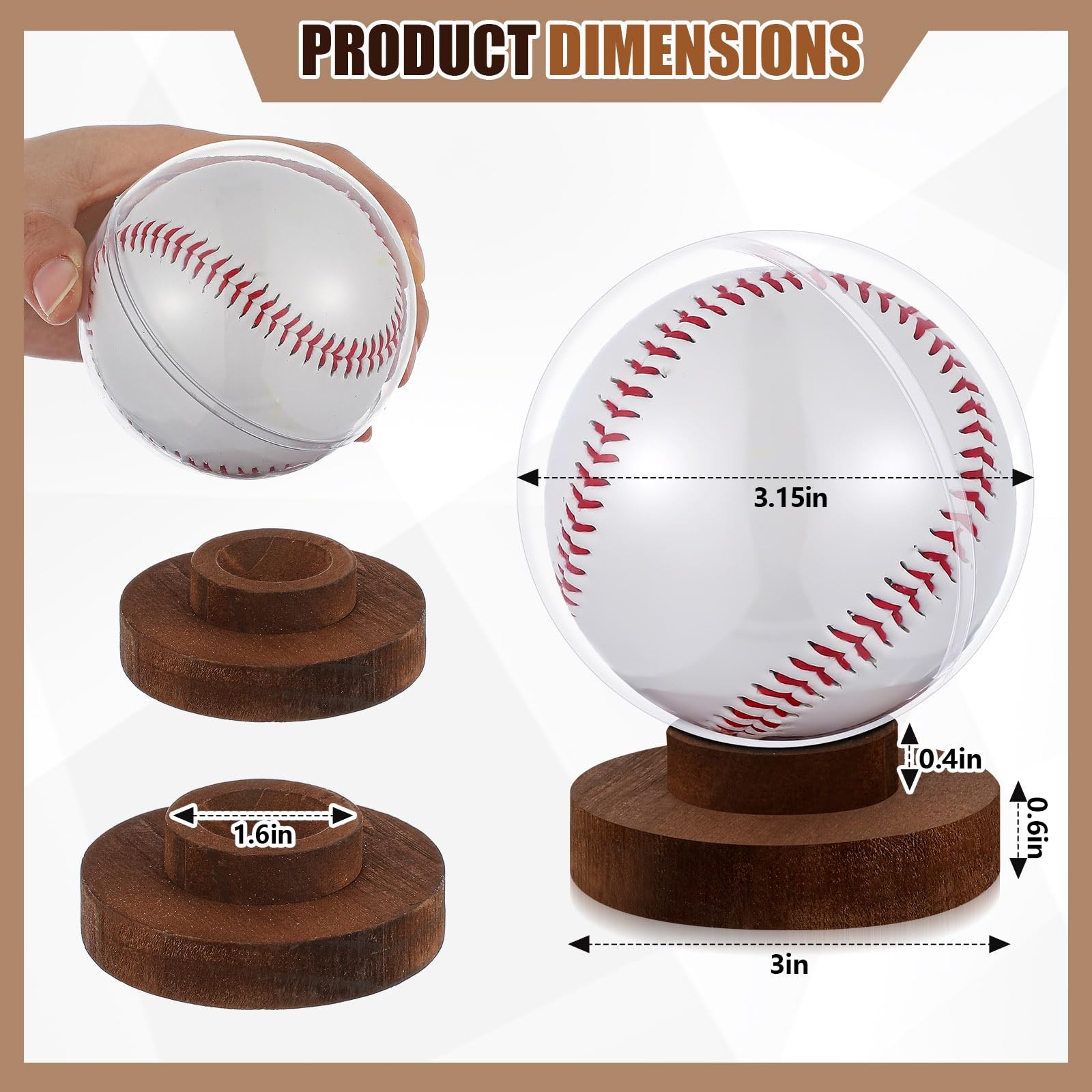 1 Set Baseball Display Case Wood Base Baseball Holder Stand Box Round Clear B…