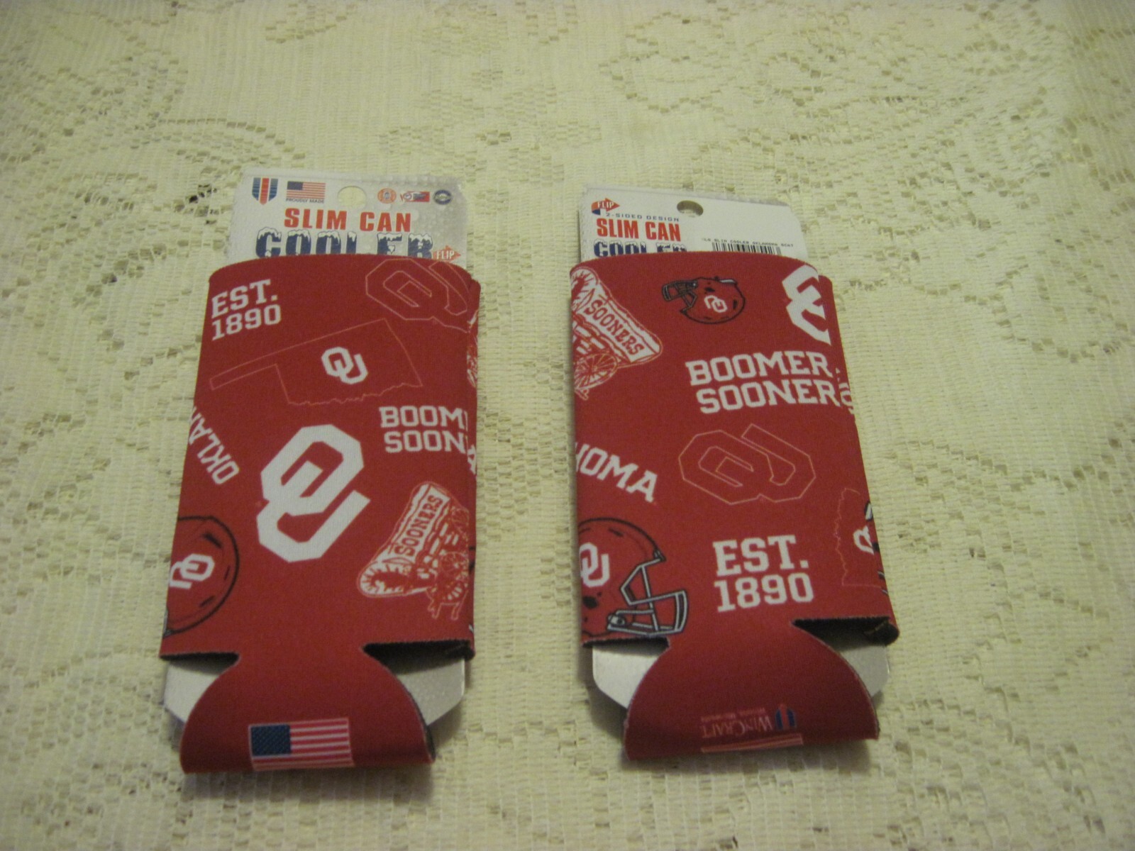 UNIVERSITY OF OKLAHOMA SLIM LINE 2 LOGO 2 SIDE NFL TWO PIECE PACKAGE NEW 12OZ