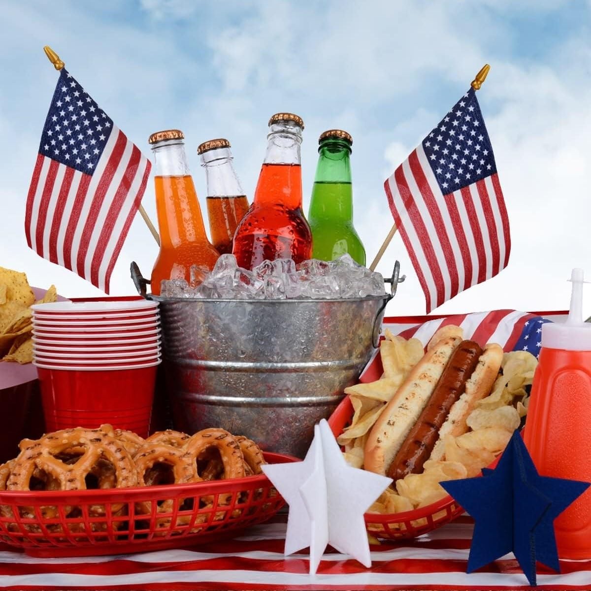 500 Pcs Small American Flags on Stick, 250th Anniversary US Flags/Mini 60 PCS