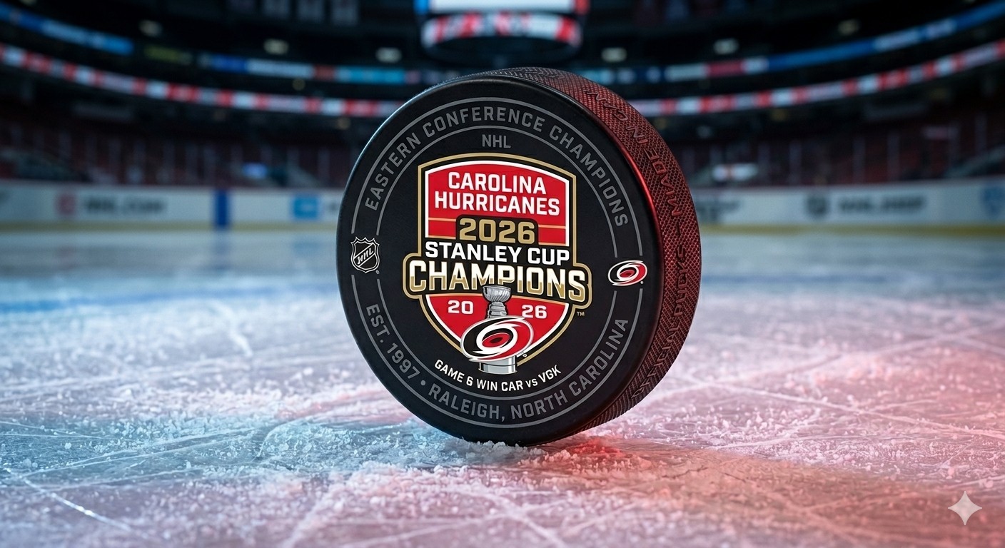 Carolina Hurricanes 2026 Stanley Cup Champions Hockey Puck With Stand