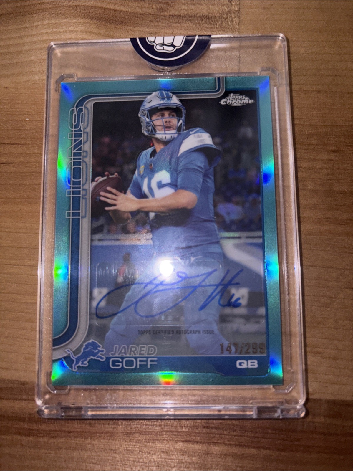 2025 Topps Chrome – Autographs Jared Goff #BA-JGO Teal Refractor 147/299 Lions