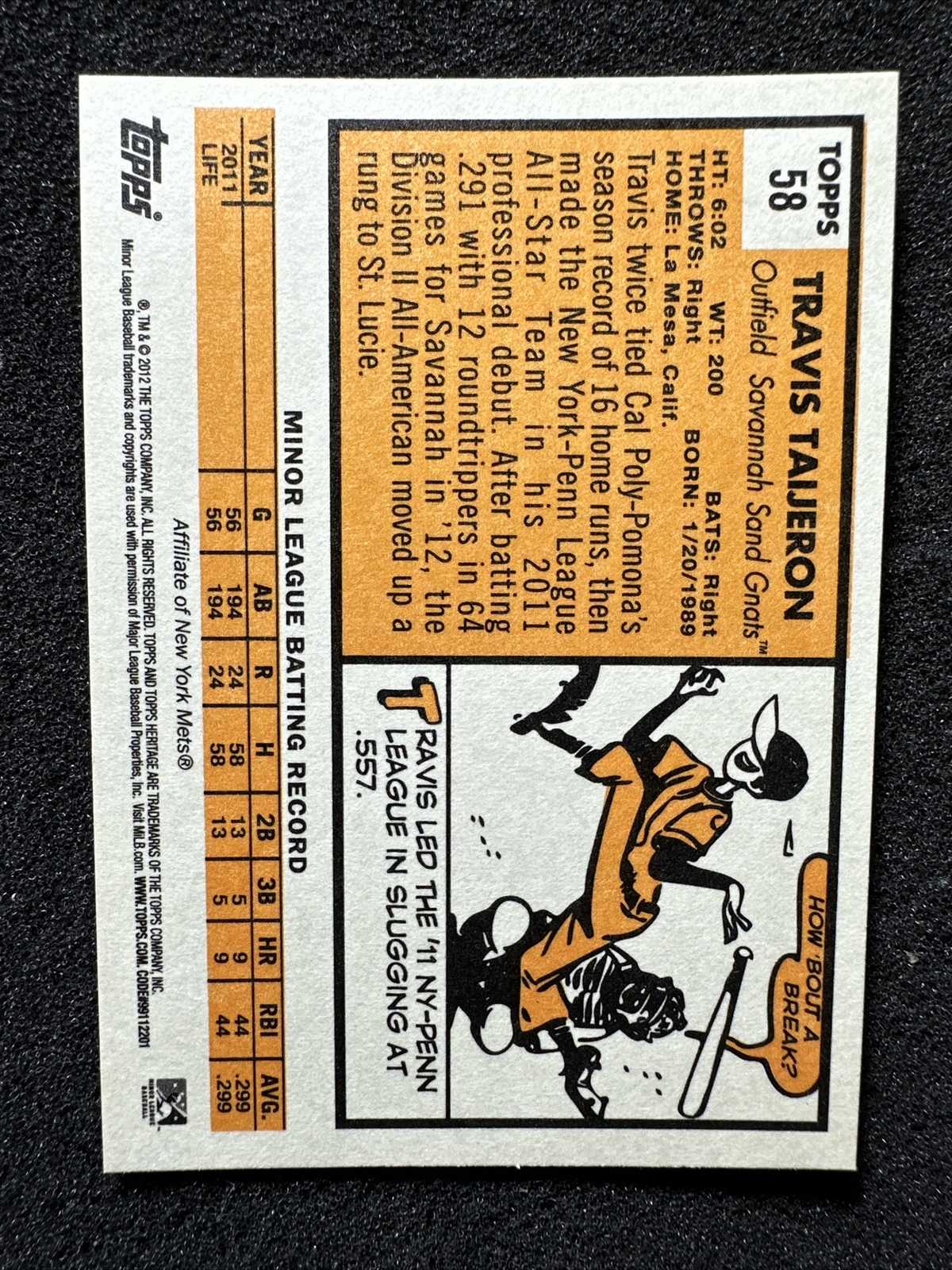 TRAVIS TAIJERON #58 2012 Topps Heritage Minor League Edition Rookie/Prospect QTY