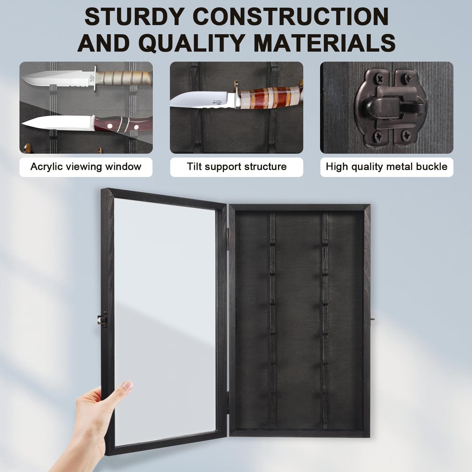 Knife Display Case with Lockable Clear Acrylic Door, Wall Mount Wooden Knife …