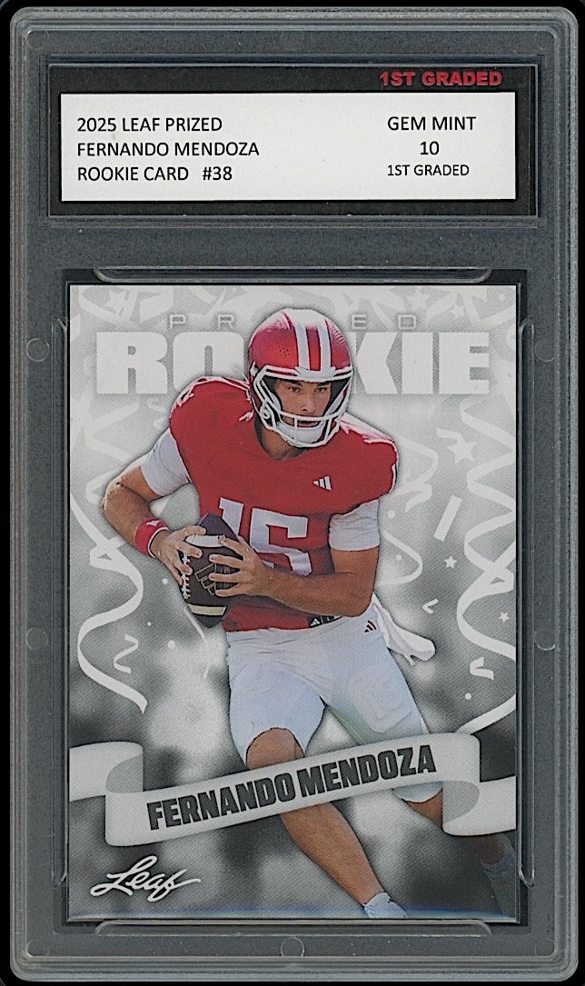 Fernando Mendoza 2025 Leaf Prized #38 Rookie Card Indiana Hoosiers 1st Graded 10
