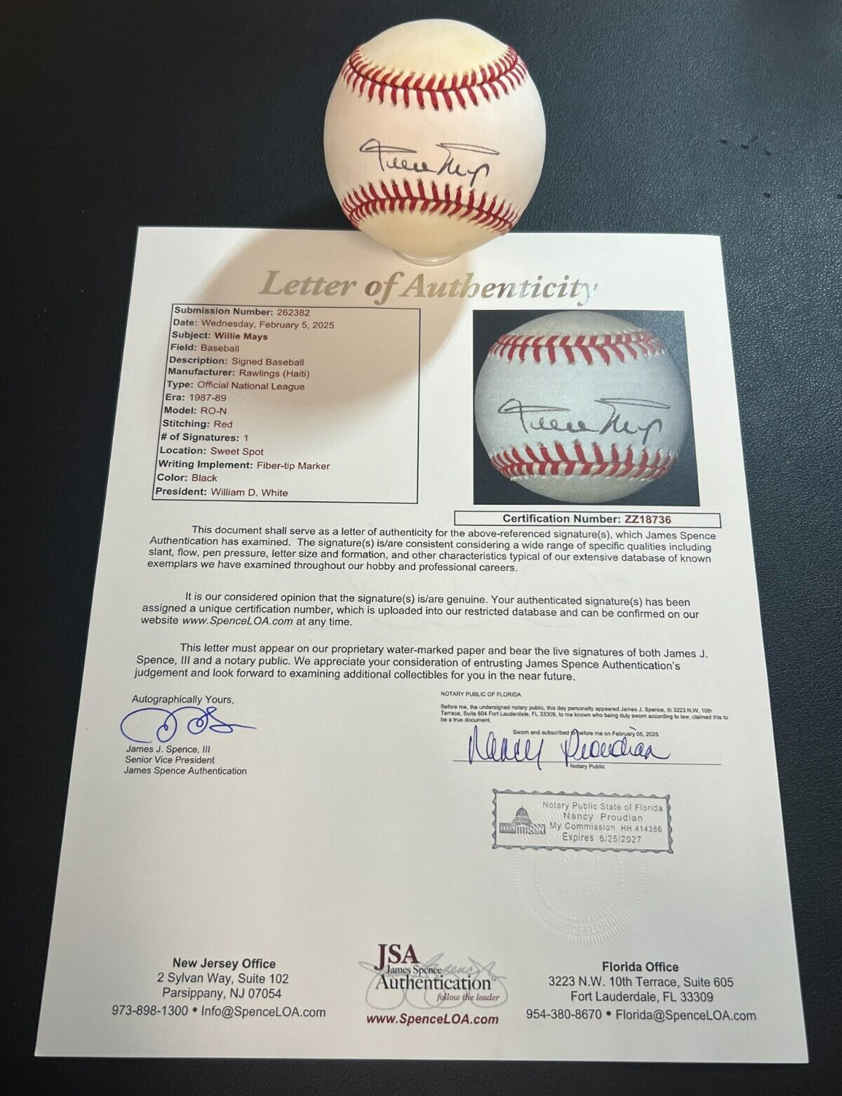 Willie Mays Signed Rawlings Baseball JSA Cert w/LOA MLB #24 Giants/Mets HOF ’79!