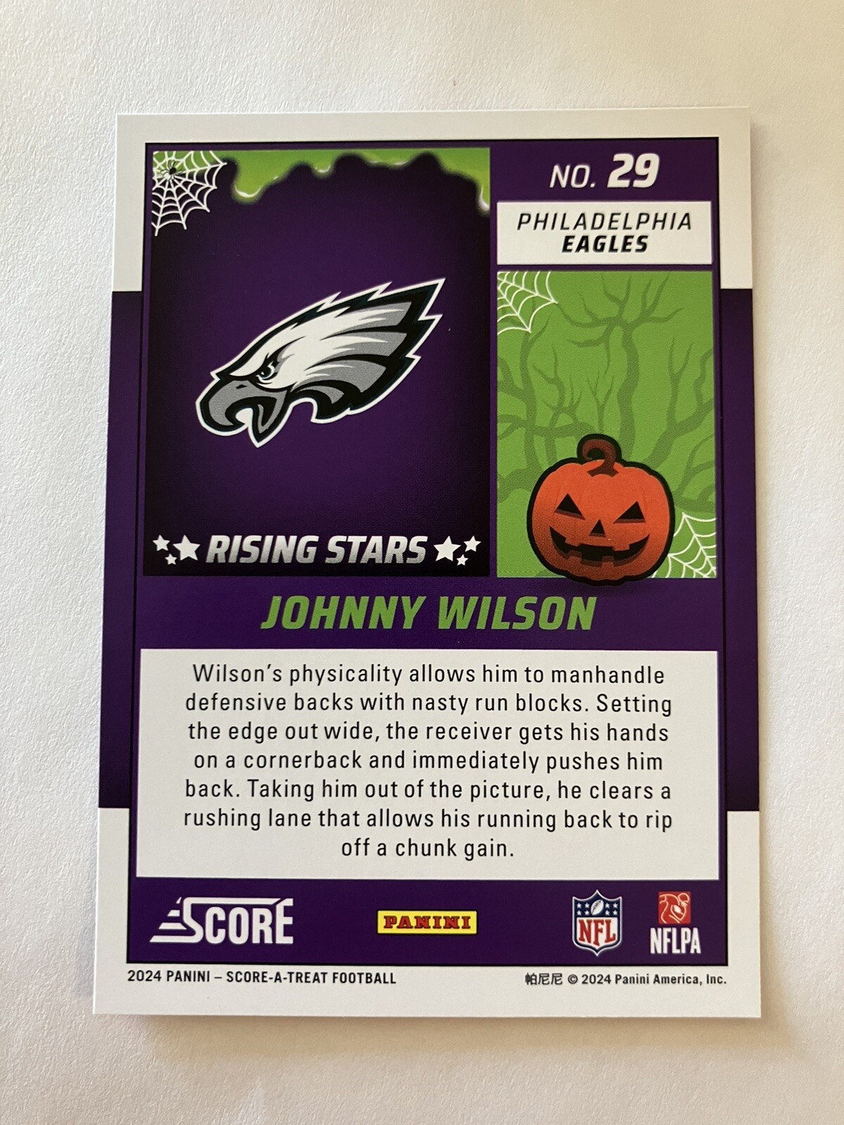 Johnny Wilson 2024 Score Halloween Rising Stars Orange Pumpkin #29 Eagles RC