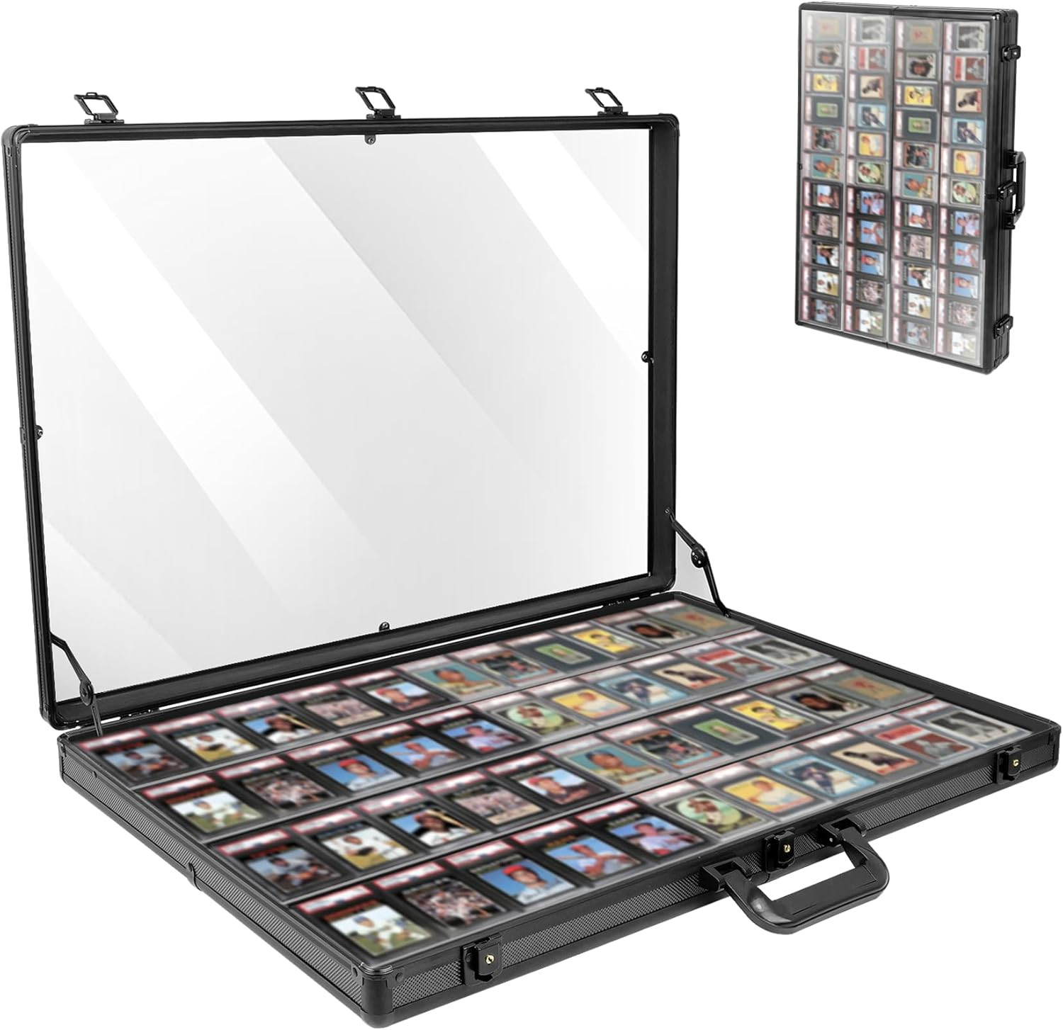 Black 34 in X 22 In, Card Show Display Case Large Aluminum, Trading Card Display