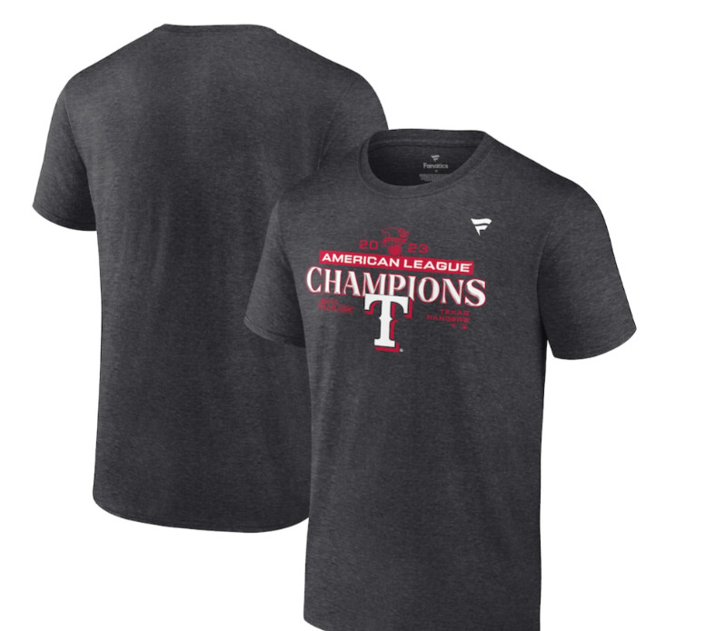 Texas Rangers Mens Fanatics 23 American League Champion Tshirt Heather Charcoal