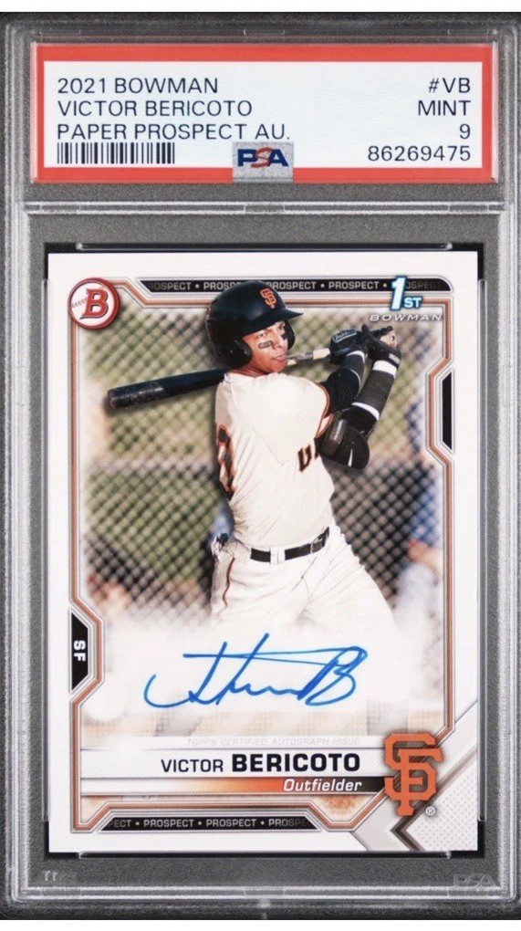 2021 Bowman Paper RC AUTO Victor Bericoto PSA 9 Giants Rookie! Autograph