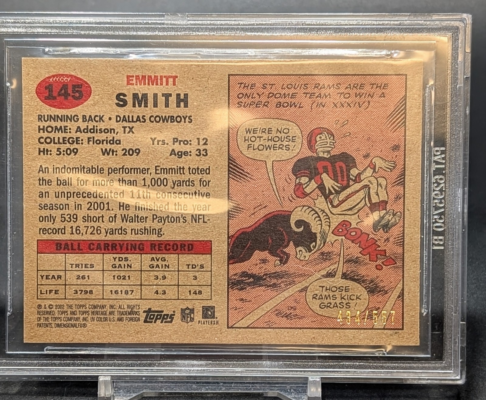 2002 Topps Heritage #145 Emmitt Smith Retro Refractor BGS 9 Solid Mint Card!