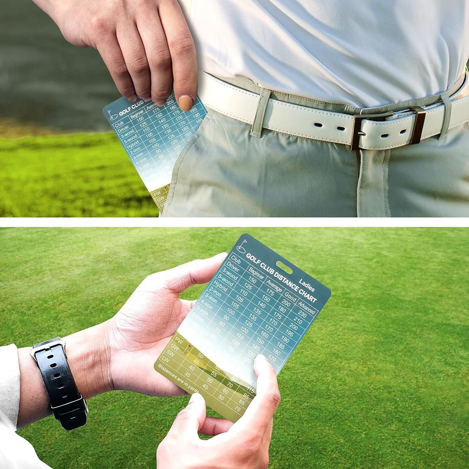 Golf Range Chart Distance Card Golf Accessories Aluminium 5×3.5in Gift for Bags