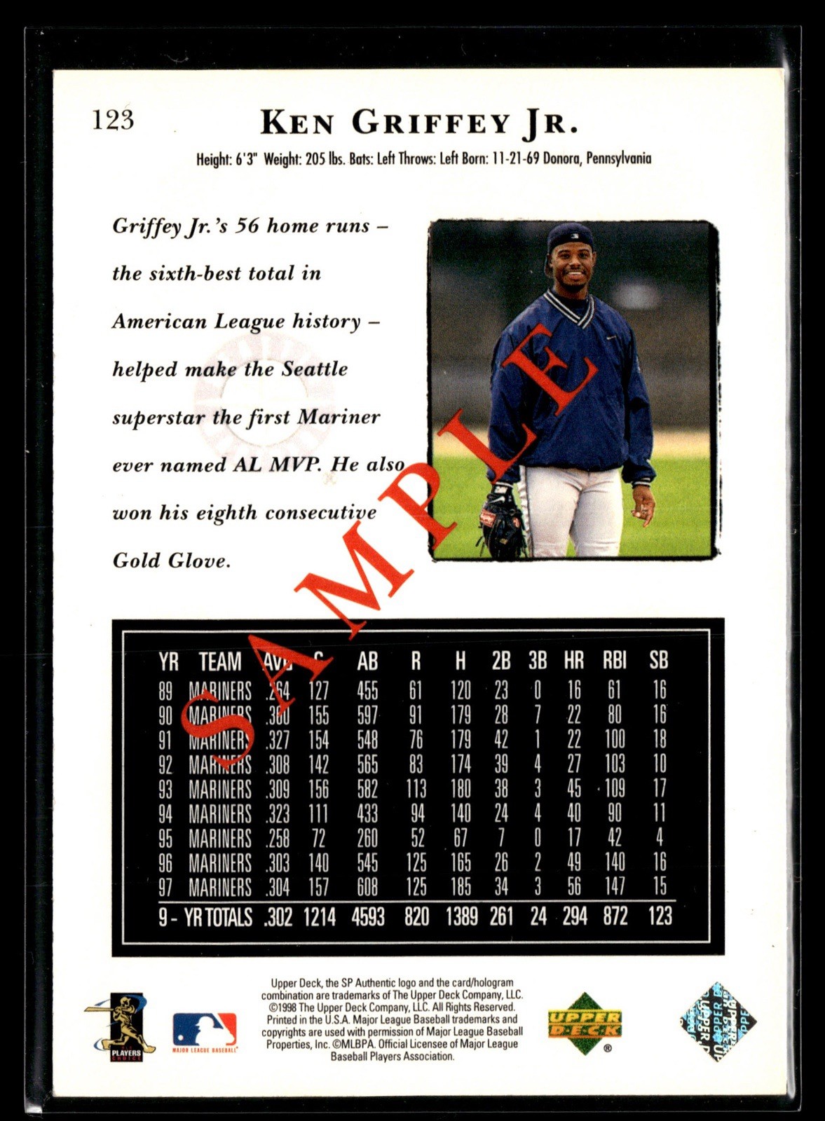 1998 Upper Deck SP Authentic Sample #123 Ken Griffey Jr Seattle Mariners