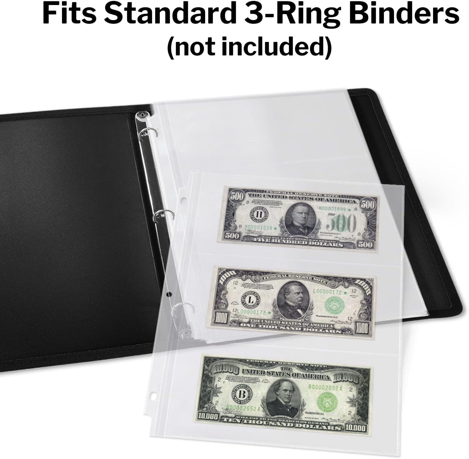 25 Sheets Currency Sleeves for Paper Money Collection Album with 3 Pockets