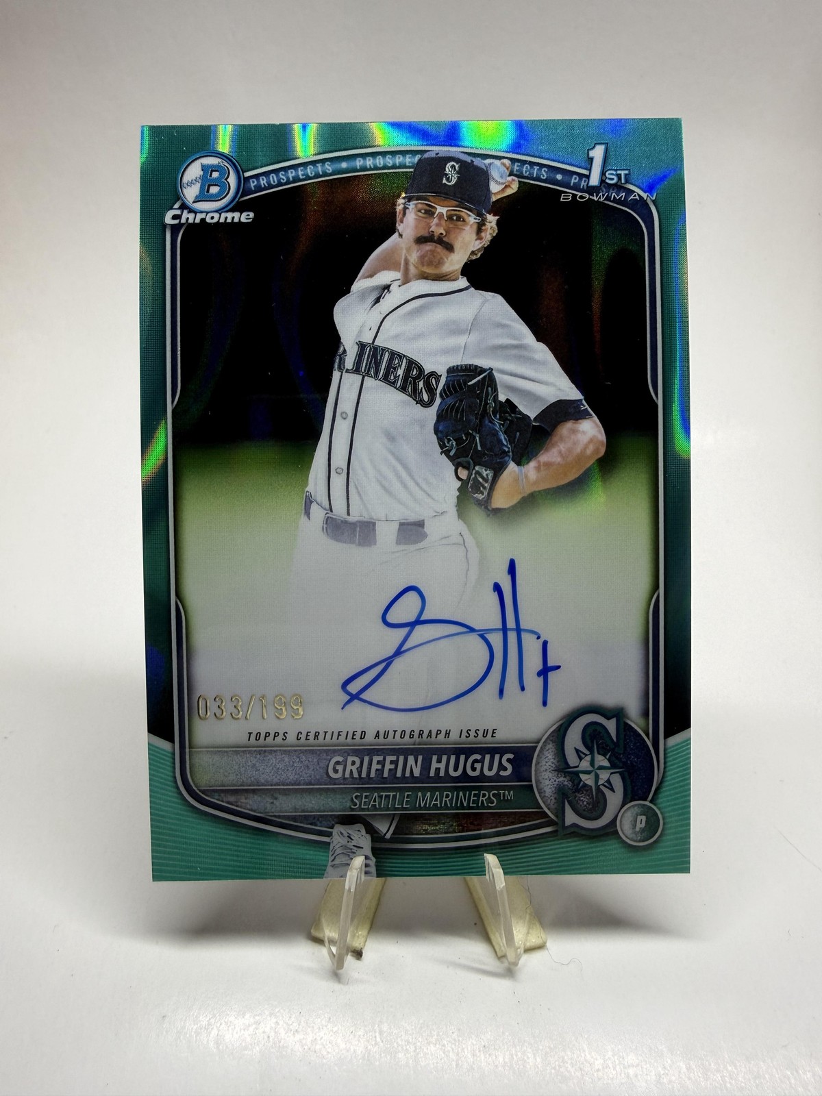 2025 Bowman Draft #CPA-GH Griffin Hugus Chrome Auto Aqua Lava #/199 SN,AU