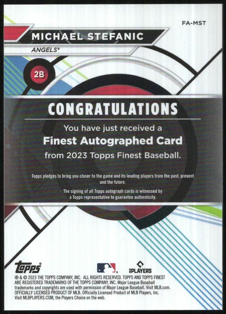 2023 Topps Finest MICHAEL STEFANIC Refractor Autograph RC Auto Rookie #FA-MST
