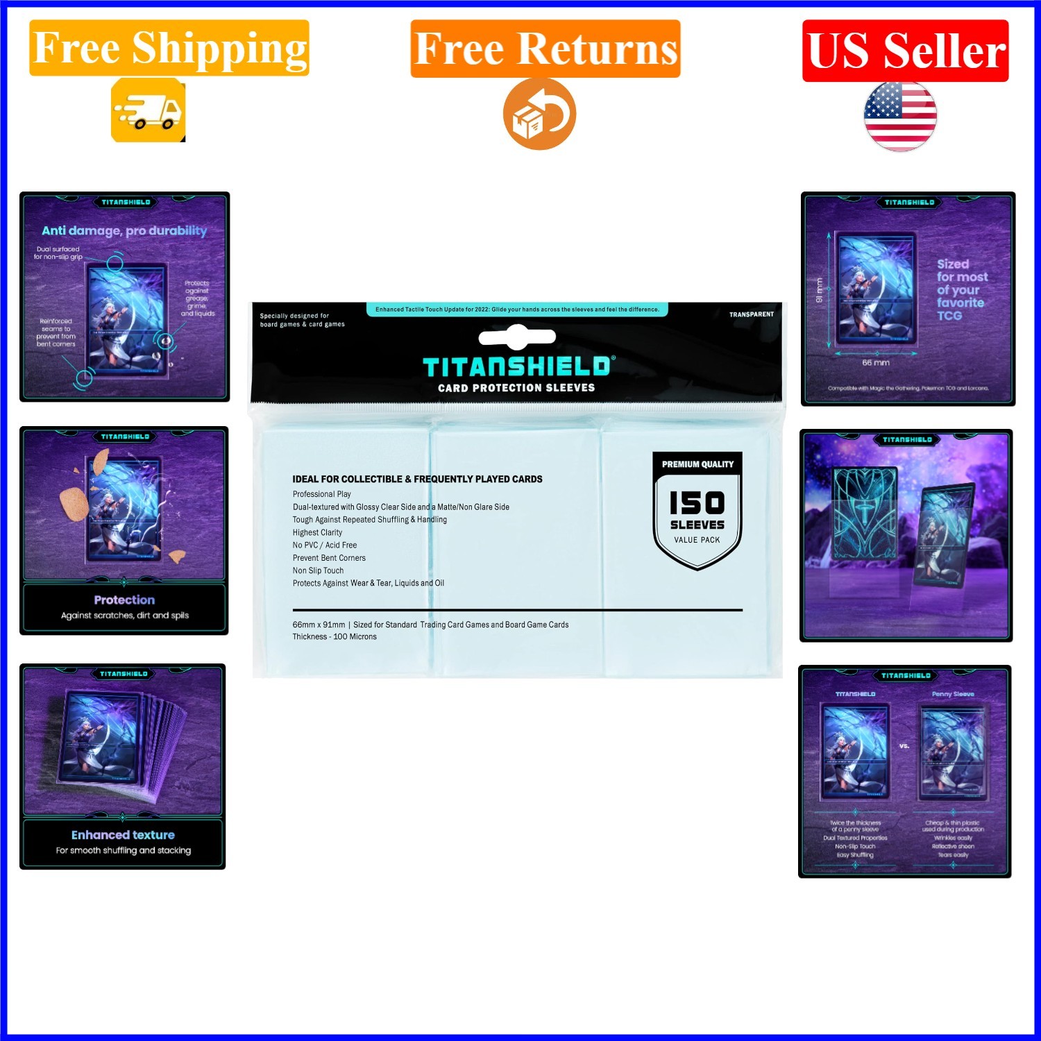 150 Clear Standard Card Sleeves for TCGs, 66x91mm, Polypropylene