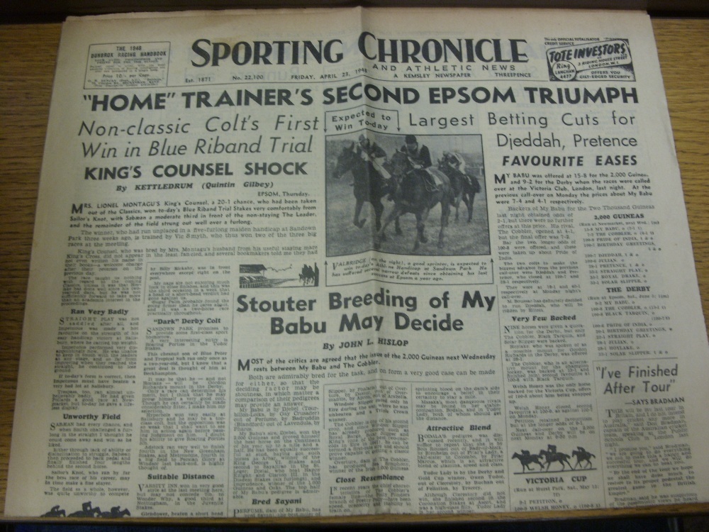 23/04/1948 Sporting Chronicle & Athletic News: No.22100 – Main Headline(s): ‘Hom