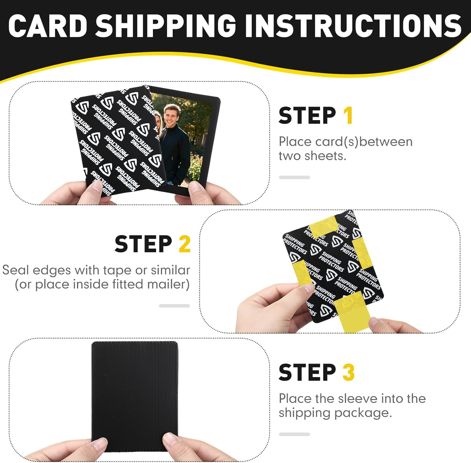 300 Pcs Trading Card Shipping Protector Bulk 3.5 X 4.5 Inch Black Card Shipping