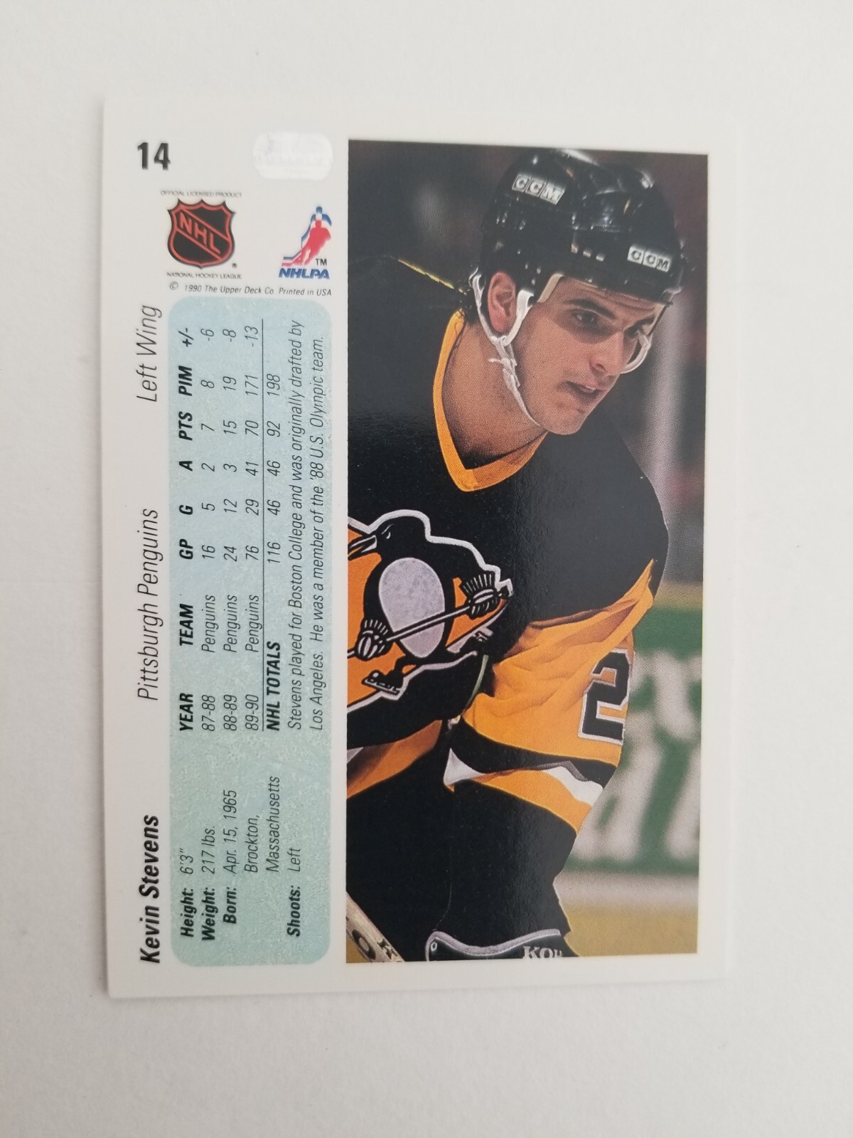 1990-91 Upper Deck #14 Kevin Stevens Pittsburgh Penguins Rookie