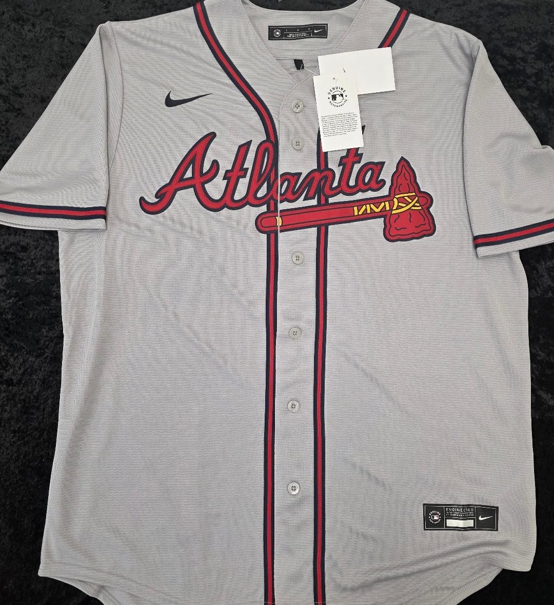 Mens ATLANTA BRAVES Sewn 100% REAL Baseball Jersey NWT GRAY $115