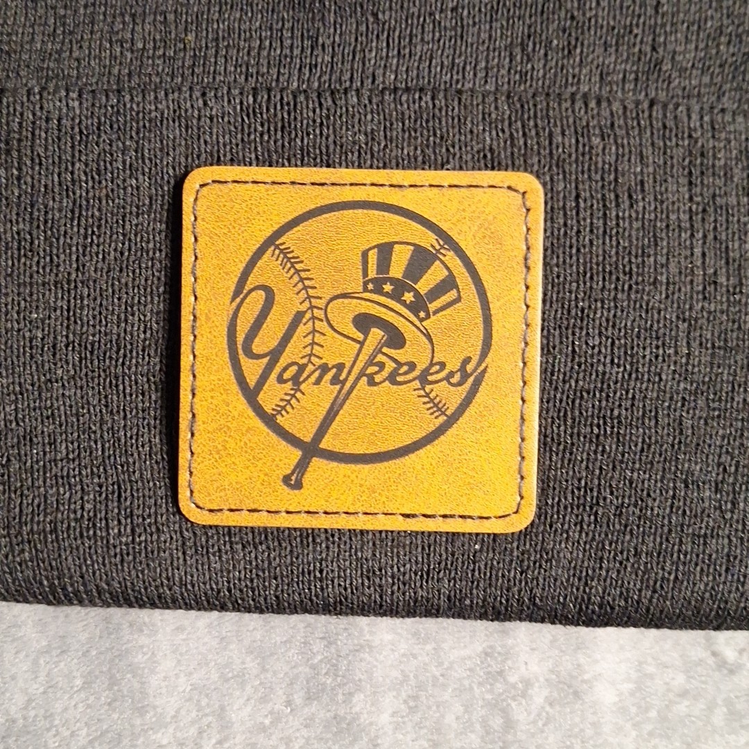 New York Yankees Leather Square Patch Black Beanie Cap MLB