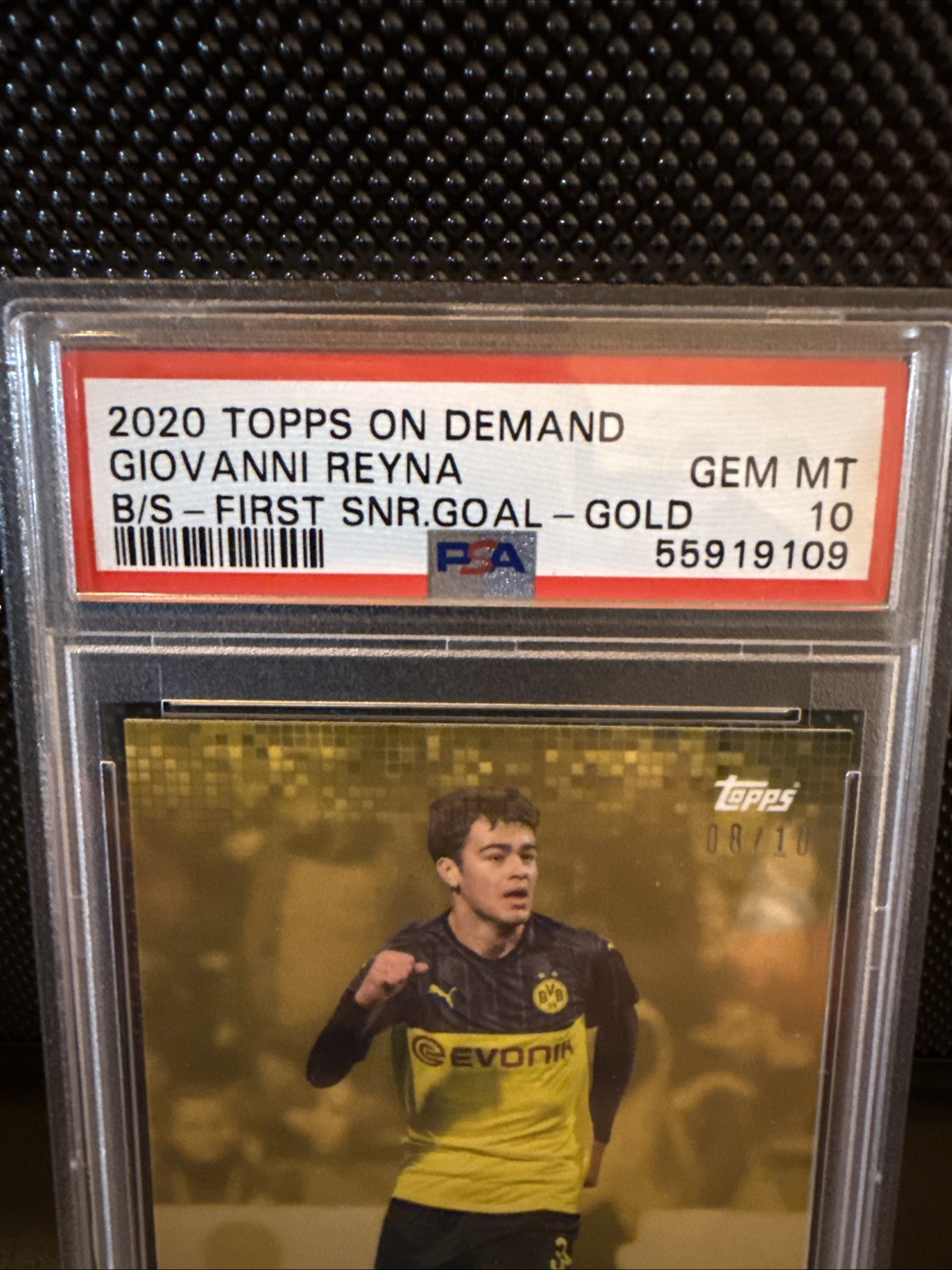 2020 Topps On Demand Gio Reyna First Senior Goal Gold /10 PSA 10 Rookie