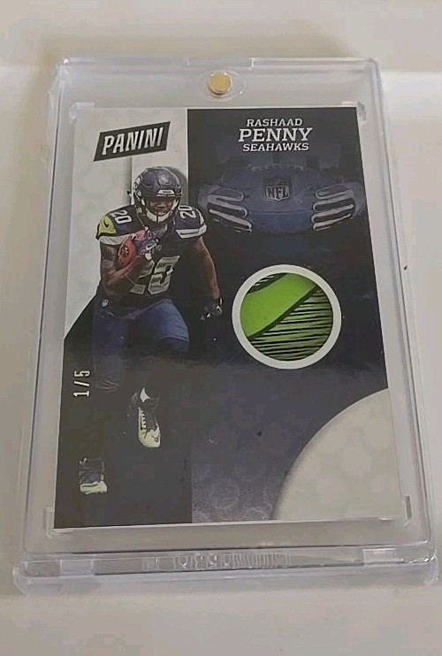 2018 The National Rashaad Penny glove patch relic 1/5 SEAHAWKS .. BOOKEND !