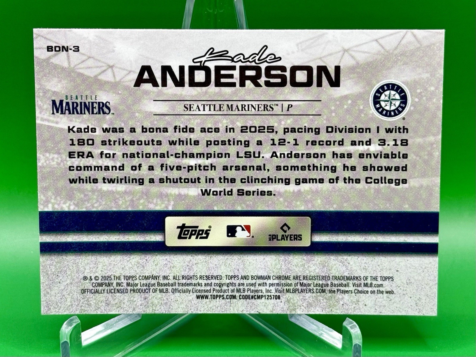 2025 Bowman Draft Bowman Draft Night Kade Anderson #BDN-3 Seattle Mariners RC