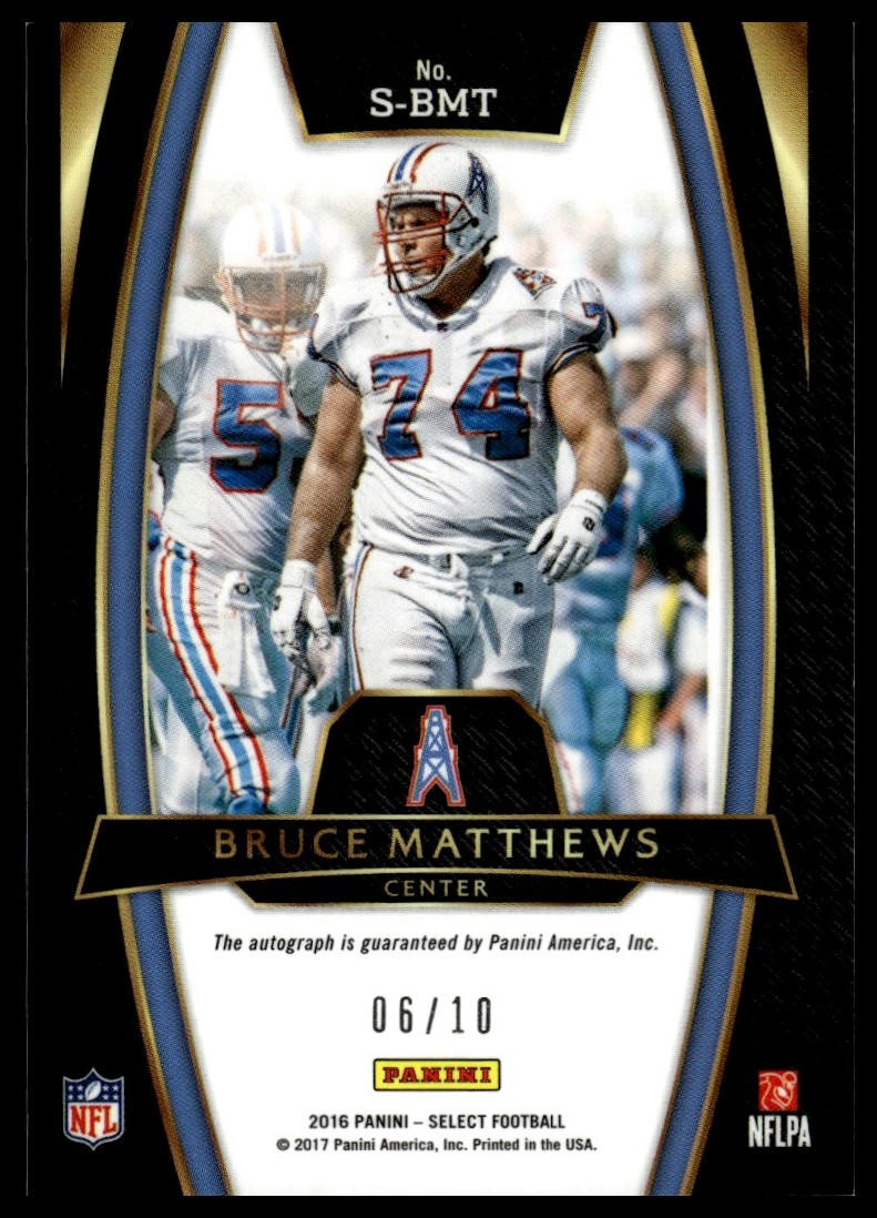 2016 Select Bruce Matthews Signatures Gold Prizm #/10 Houston Oilers SN,AU