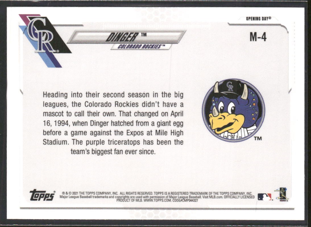 2021 Topps Opening Day Dinger Mascots #M-4 Colorado Rockies