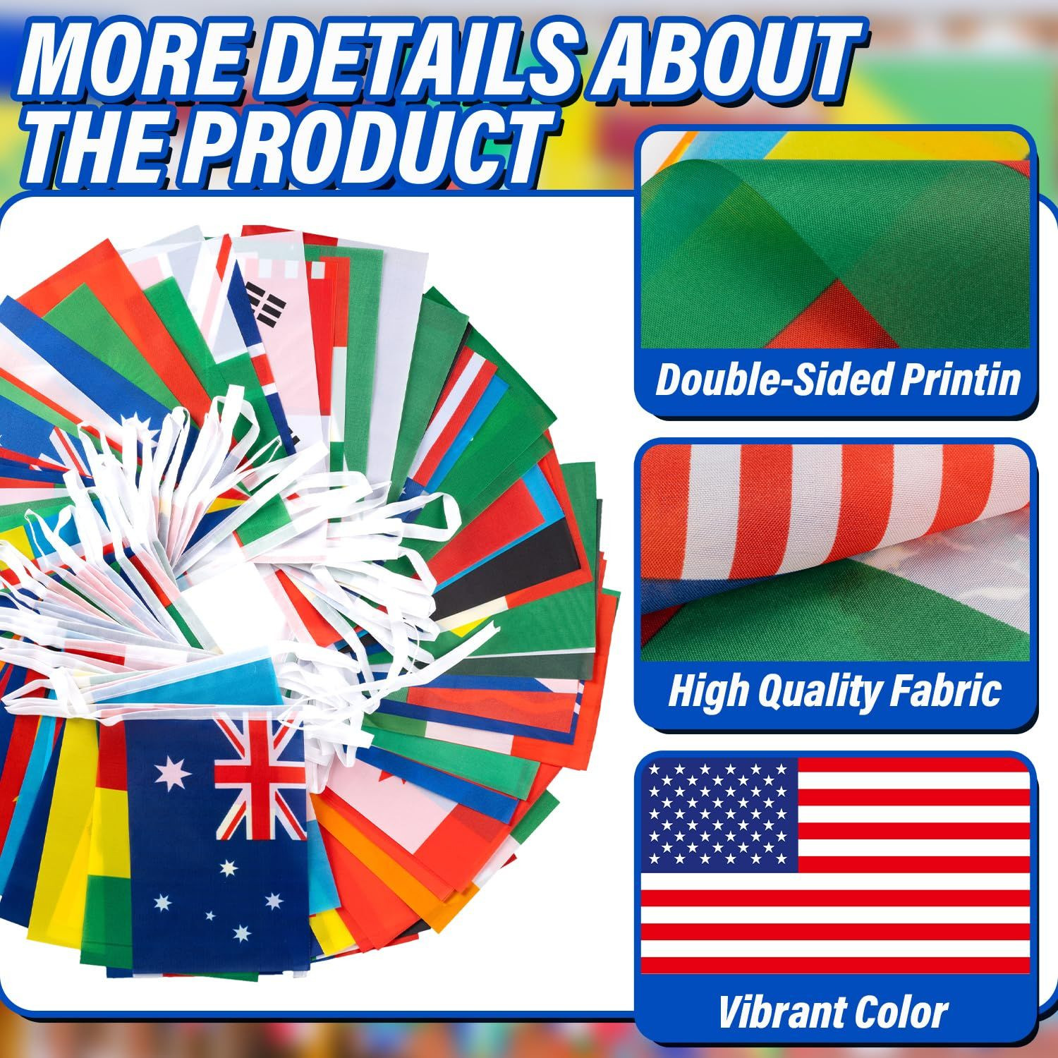 200 Countries String Flag – 184Ft World Banner 200 flags, Multicolored